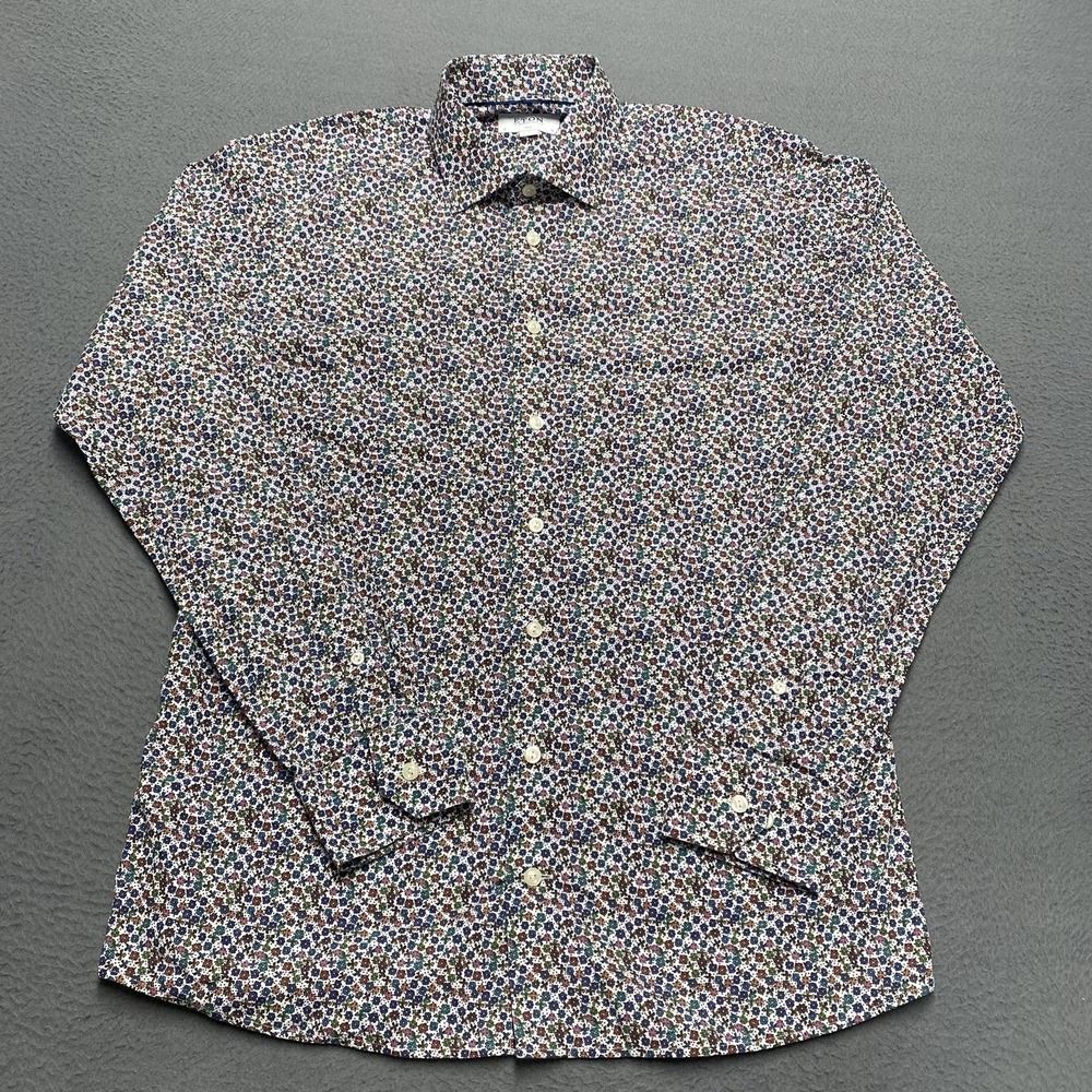 Eton Shirt Mens 16 Multicolor Floral Slim Fit Spread Collar Long Sleeve Dress